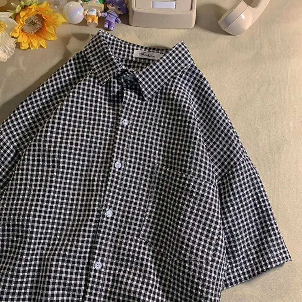 Рубашка женская в клетку универсальная винтажная уличная одежда японском стиле