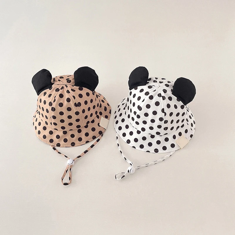 

Summer Baby Bucket Cap Cartoon Dot Print Kids Panama Sun Hat with Ears Cute Toddler Boy Girl Adjustable Fisherman Caps Gorras
