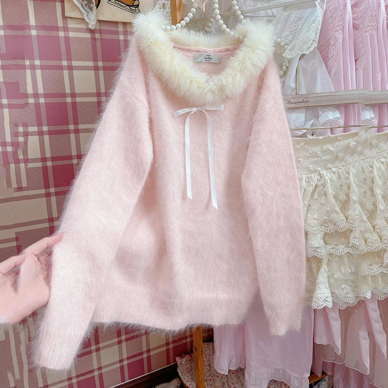 Милый корейский вязаный свитер женский осенне-зимний джемпер из искусственного