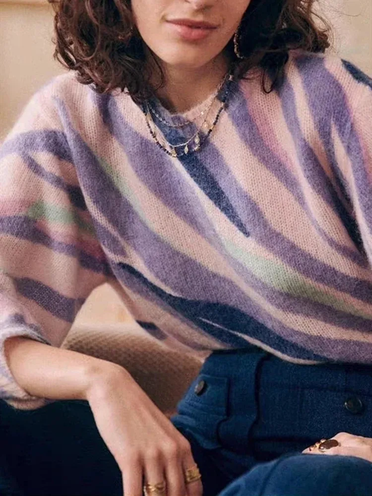 

Women Sweater Zebra Print Knitted Pullover Sweet Knitwears