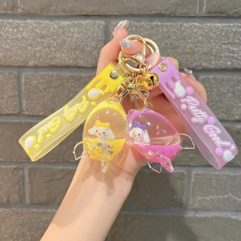 Cartoon Into Oild Milk Tea Floating Liquid Keychain for Girl Bag Car Pendant Cute Sanrio Kuromi Kitty Cinnamoroll Key Chain Gift