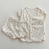 infants and young children soft skin friendly small floral wood ear homewear suit summer baby short sleeved shorts