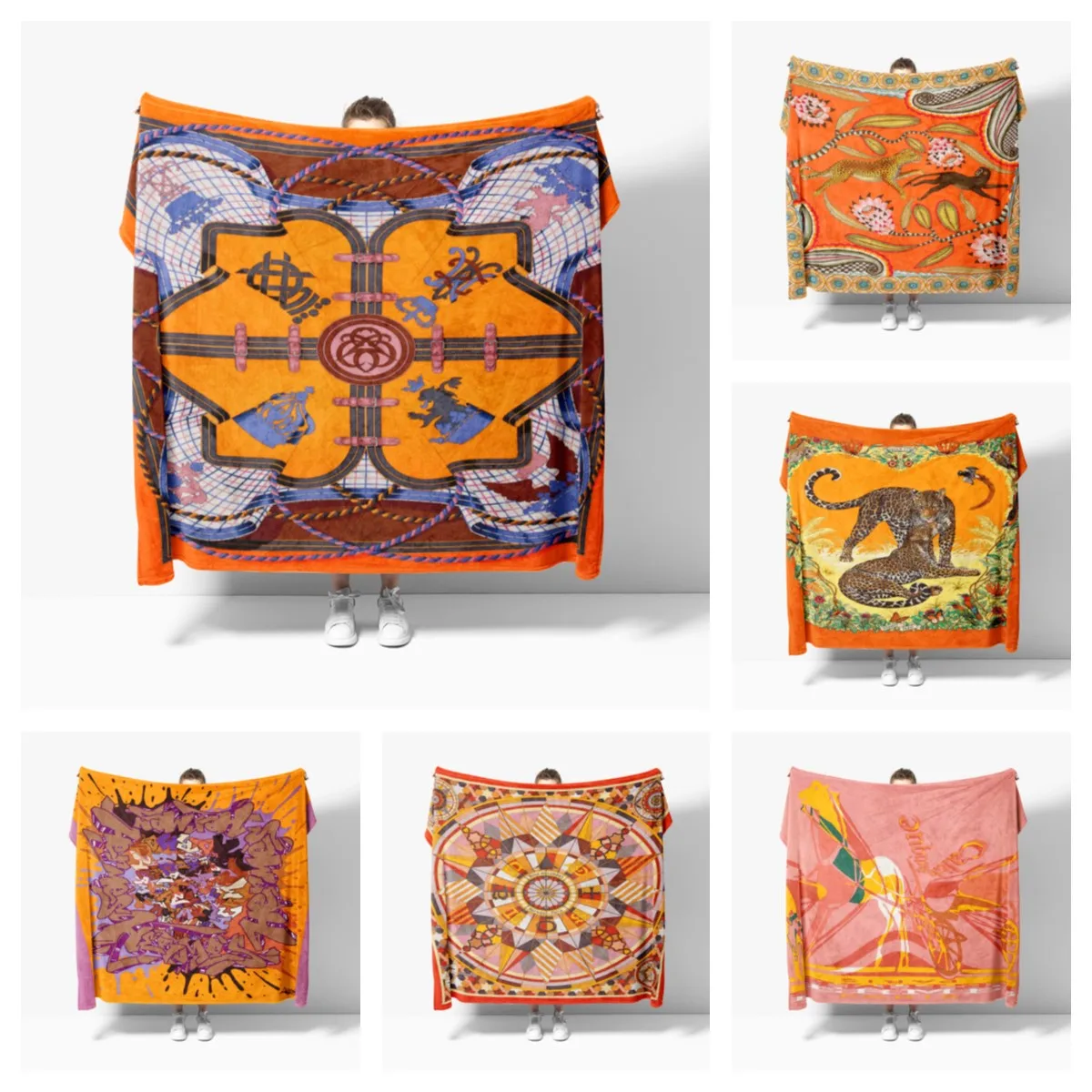 

High End Orange Pattern Soft Flannel Blanket Breathable Thermal Bedding & Travel Blanket Sofa Blanket Bed Blanket Customizable