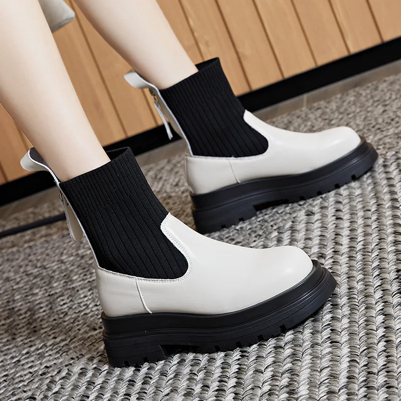 

Женские вязаные ботинки, повседневные короткие ботинки на толстой подошве, большие размеры 35-40, Осень-зима 2022