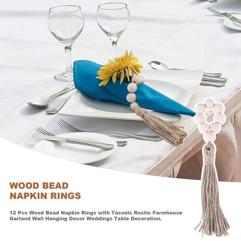 

12 шт., деревянные кольца для салфеток с кисточками
