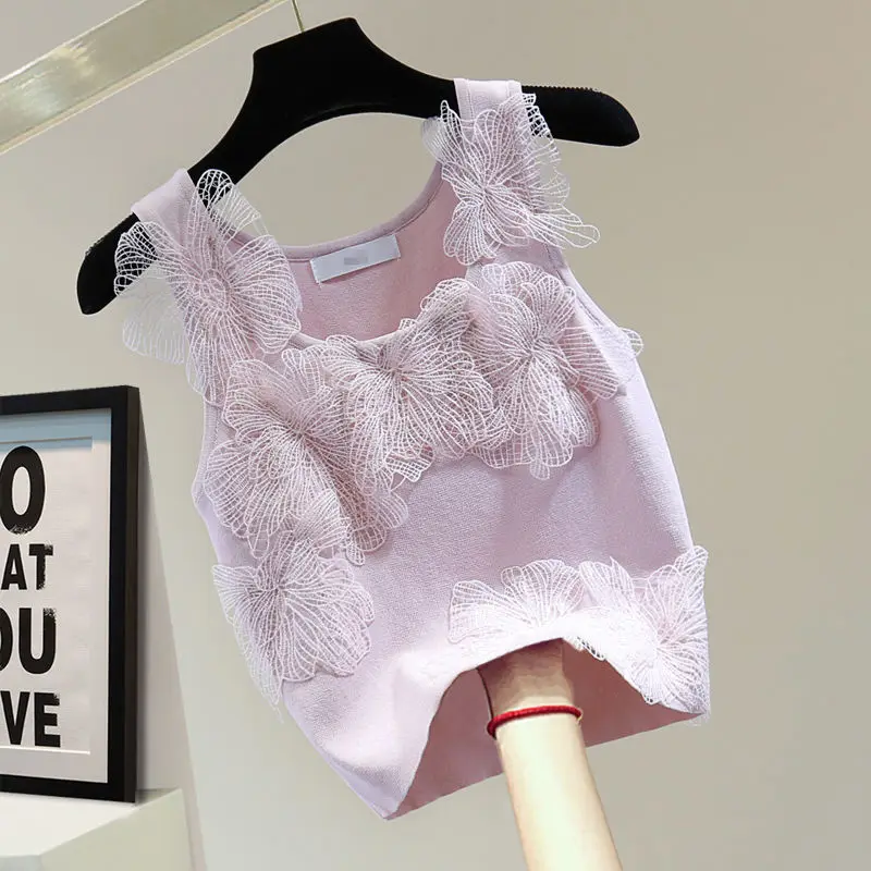 Женская однотонная трикотажная футболка с кружевной завязкой и цветочным