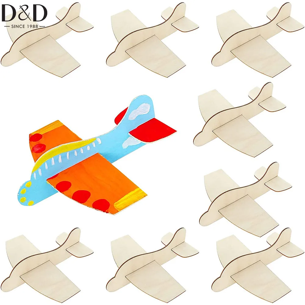 

D&D 5/8pcs DIY Wood Airplane Toys Unfinished Wooden Model Plane to Paint Wood Airplane Glider for Home Activities Craft Project