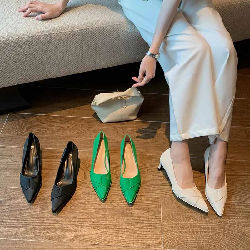 

Pointed Toe Women Pumps Autumn Spring Shallow Slip On Thin High Heels Party Pumps Black Green Beige Elegant Pumps Shoes Woman