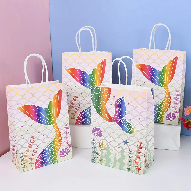 

12Pcs Mermaid Theme Party Candy Paper Hand Bags Tail Cookie Gift Packaging Supplies Baby Shower Girls Birthday Party Decoration
