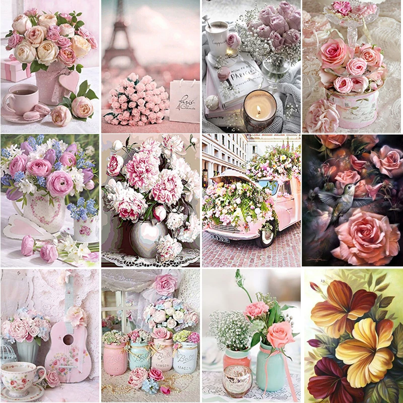 

5d Diamond Painting New Collection 2022 Pink Rose Flowers Full Diamond Mosaic Embroidery Diy Art Home Decor Square Round Drill