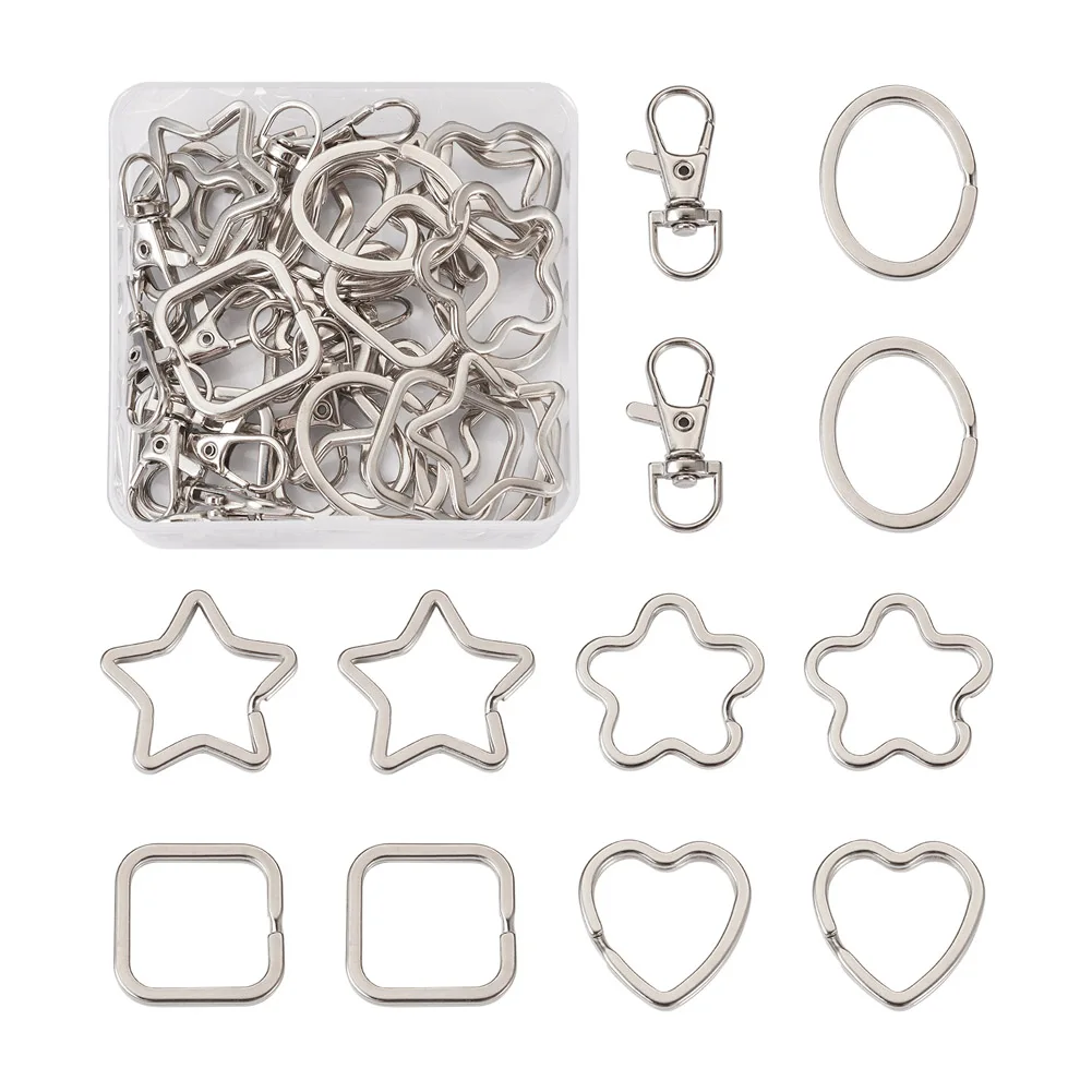 

60Pcs/box Iron Split Key Rings Swivel Lobster Claw Clasps Multishapes For DIY Keychain Jewelry Making Kits Finding Supplies