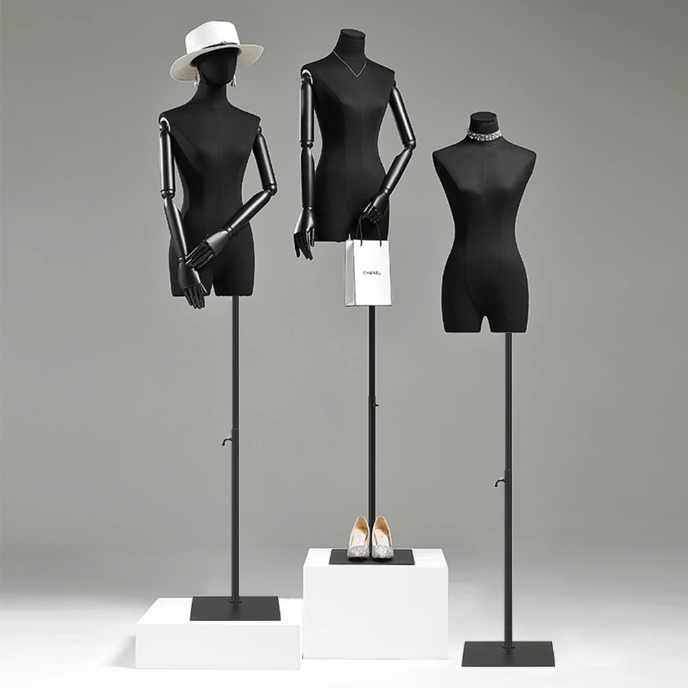 DE-LIANG Female Mannequin,Black Half Body Dress Form,Adjustable Clothing Manikin Torso Props,Fashion Display Model