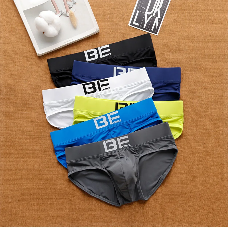 

Bechoice Men's Panties Low Waist buttock Lifting Body shaping sexy letter elastic close jockstrap ice Silk youth briefs