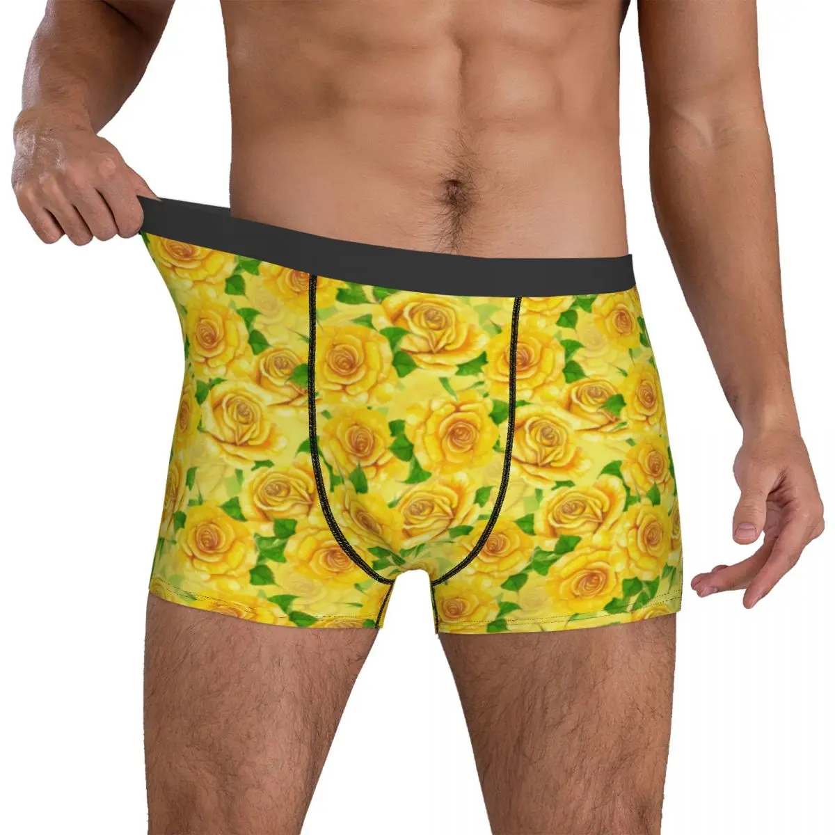 

Watercolor Roses Underwear Yellow Floral Print Men Panties Sublimation Stretch Boxer Shorts High Quality Shorts Briefs Big Size