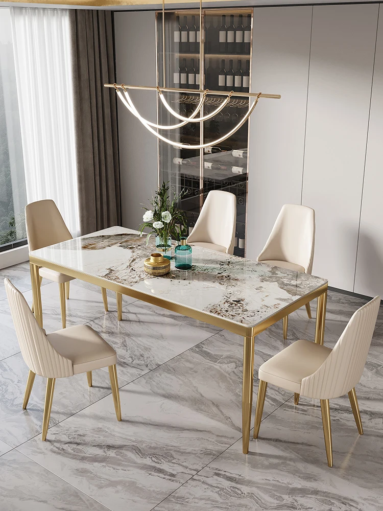 

Rock plate dining table family small family modern simple light luxury Nordic rectangular restaurant dining table chair combinat