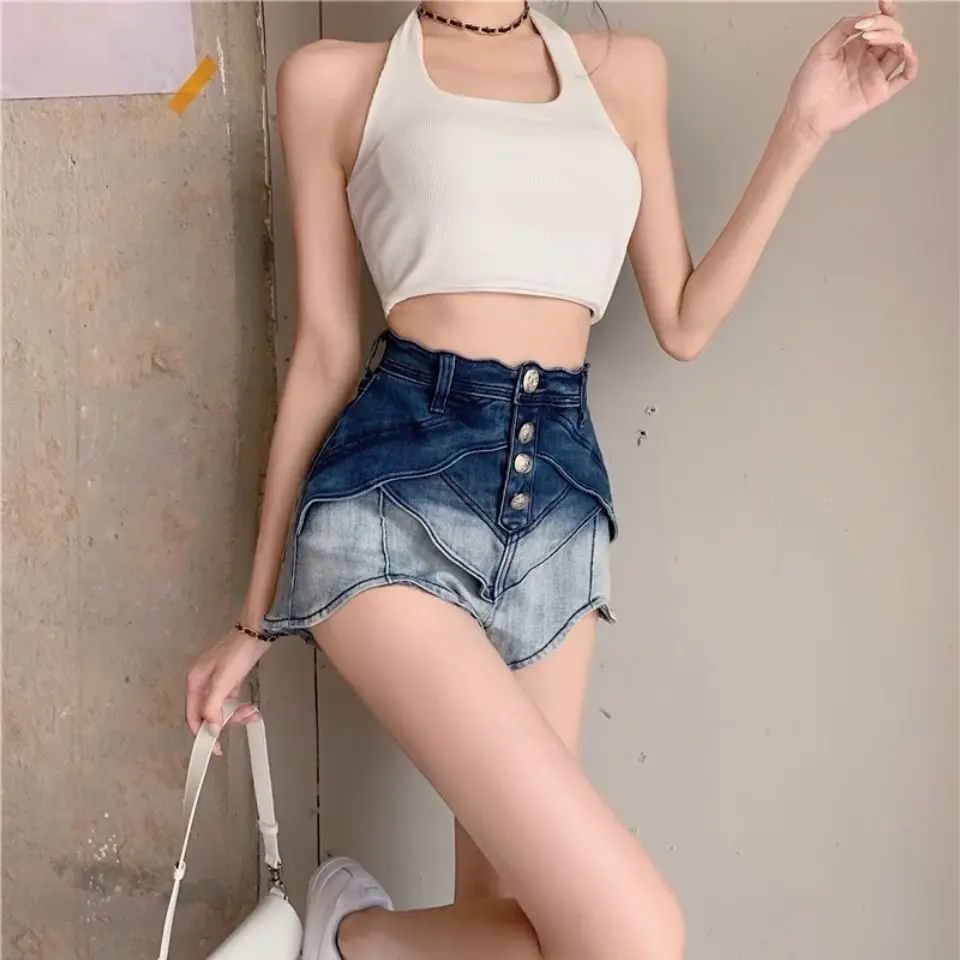 Casual Patchwork Irregualr Colorblock Short Pants For Women High Waist Streetwear Shorts Female Clothing Summer Fashion New