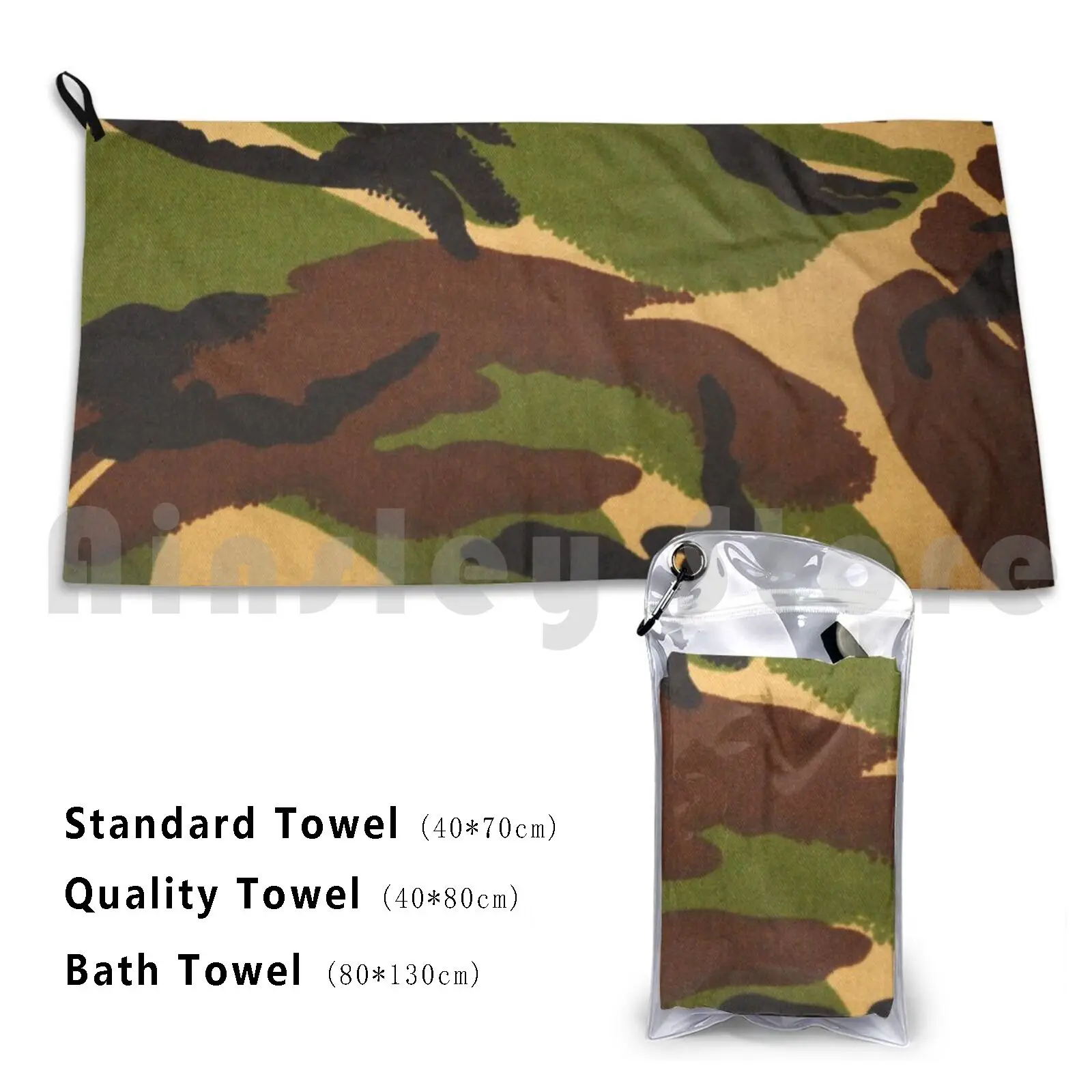 Bath Towel Camo Camouflage Brown Green Ochre Saffron Yellow Older Style Army