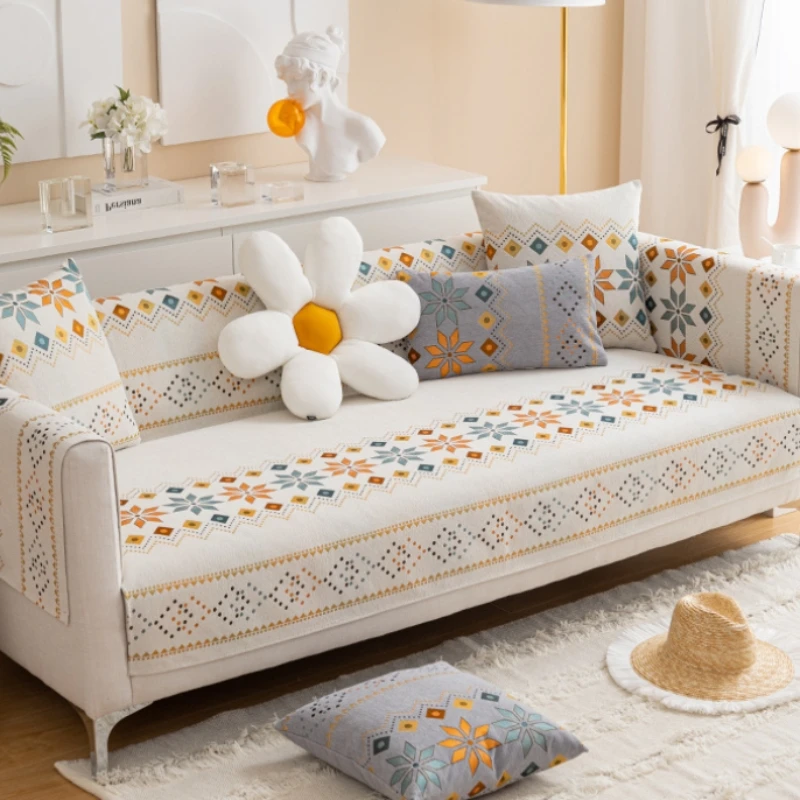 

Floral Print Cotton Sofa Cover for Living Room Non-slip Couch Slipcover Four Seasons Universal Sofa Mat Couch Towel Bohemia Styl