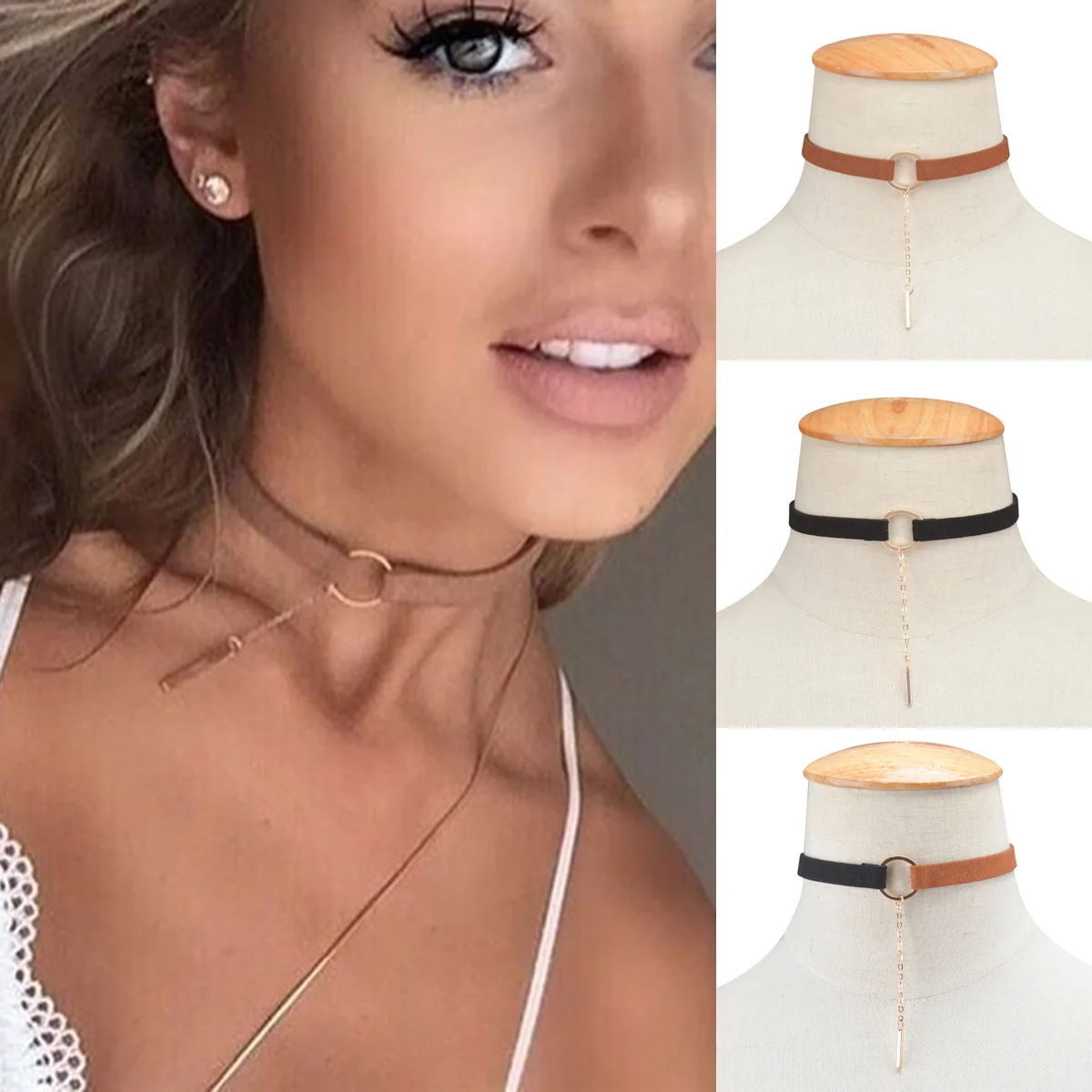 

Velvet band metal strip tassel neck chain c1980