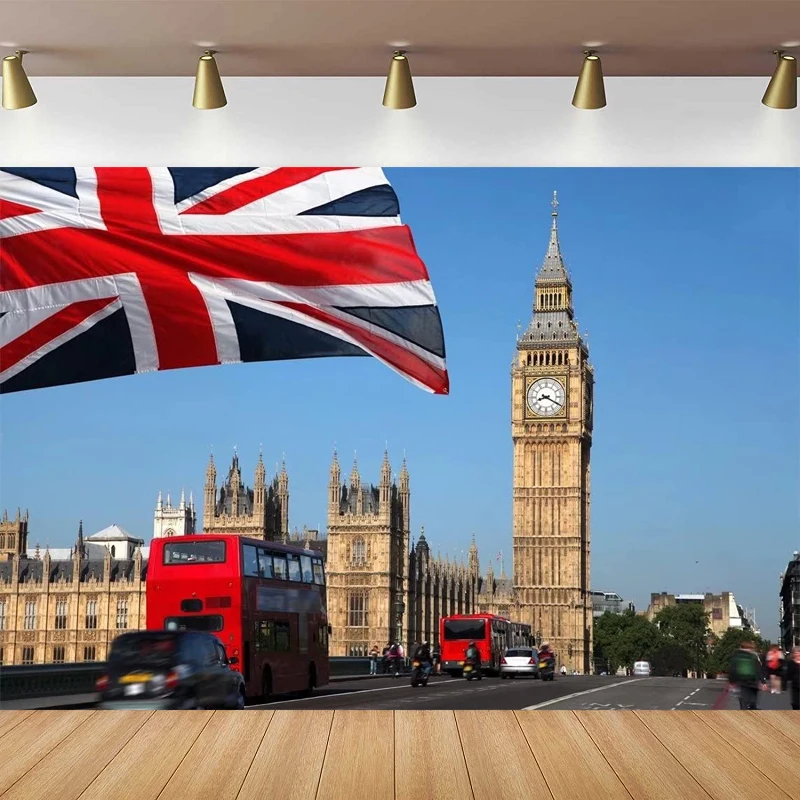 Фон для фотосъемки Big Ben с изображением Лондонской улицы английского флага