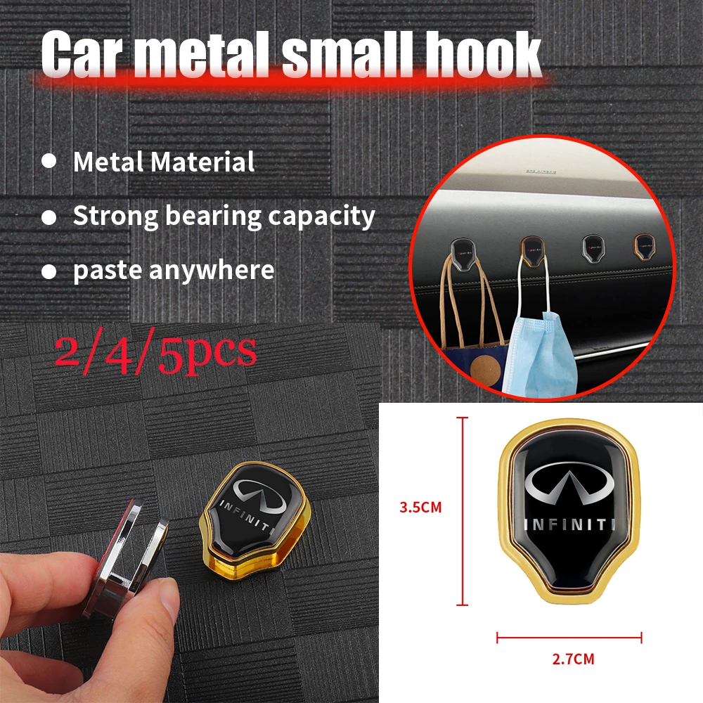 

2/4/5PCS Metal Car Hooks Stickers Purses Bags Holder Organizer Decoration Accessories For INFINITI Q30 Q50 Q60 Q70 QX30 QX50