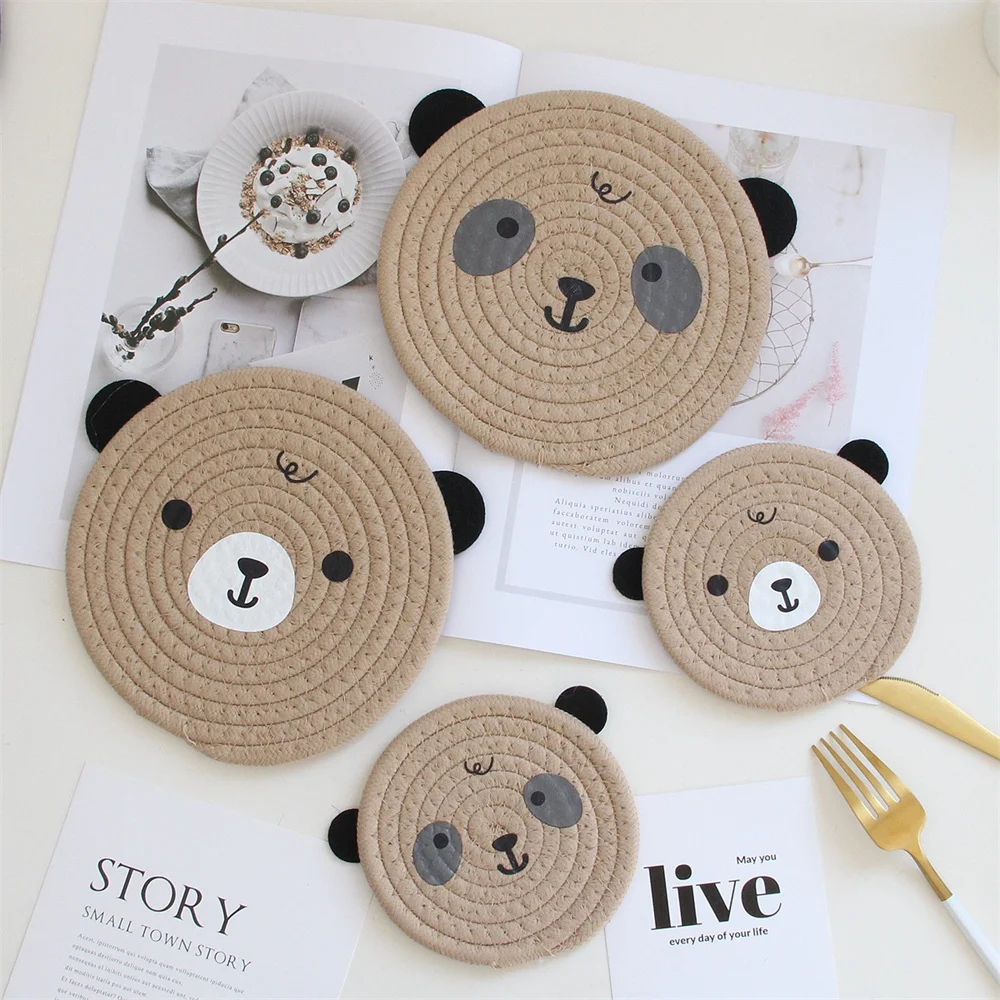 

Natural Material Coaster Heat Insulation New Bear Pot Mat Creative Cartoon Tea Cup Mat Coaster Bowl Plate Mat Hand-woven