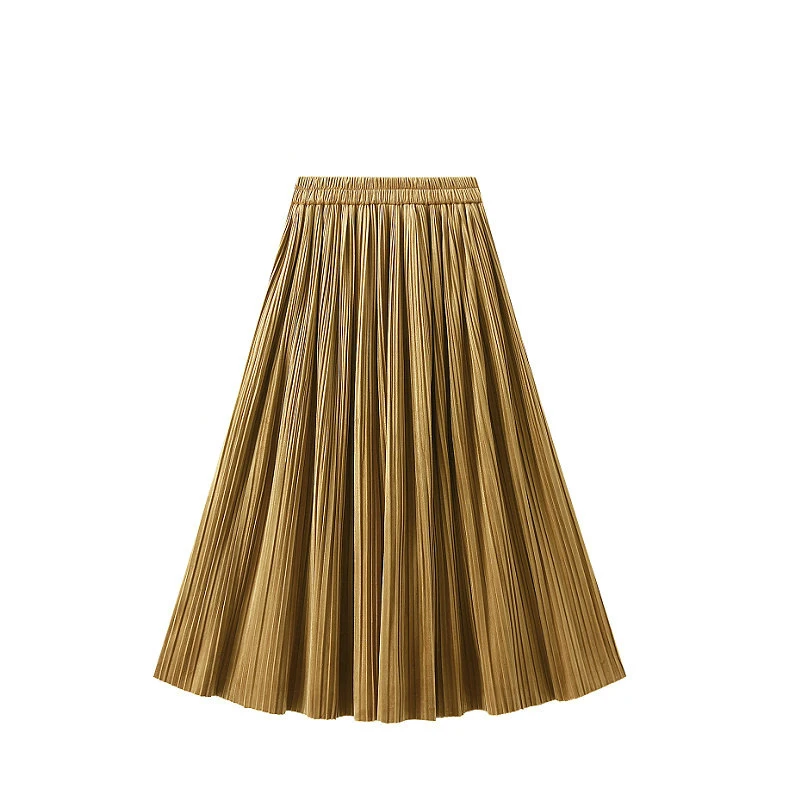 

Vintage Velvet Yellow Pleated Skirt Felame 2022 Autumn and Winter New High Waist Crimp Drooping Slim Mid Skirt Women