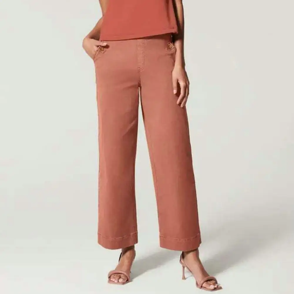 

Elegant Dress Pants Stylish Office Lady Trousers Solid Color High Waist Wide Leg Design with Side Pockets for Streetwear Fashion