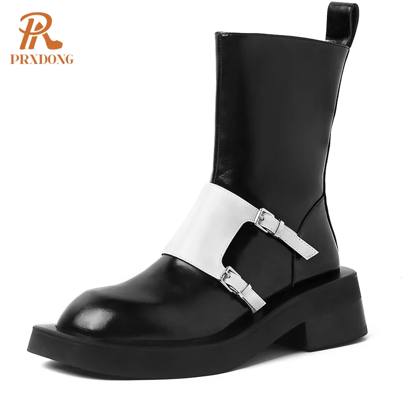 

Женские ботильоны из натуральной кожи PRXDONG, черные уличные ботильоны из натуральной кожи на тонком высоком каблуке, с острым носком, на молн...