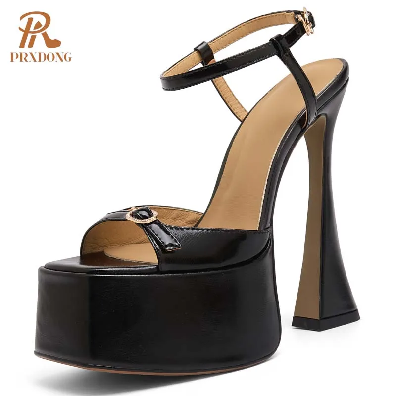 Женские туфли-лодочки на высоком каблуке PRXDONG черные или бежевые толстой