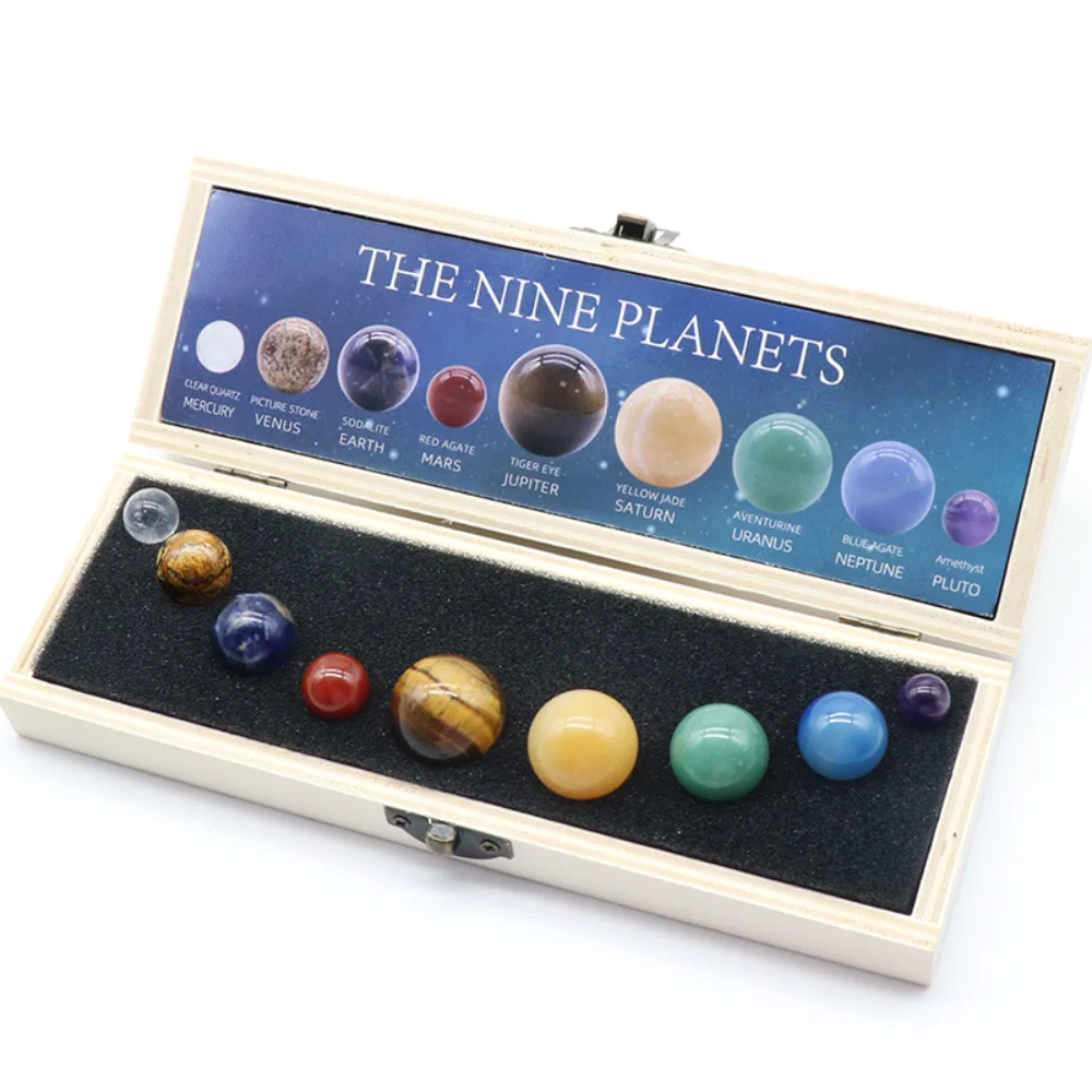 

9 Planets Ball Natural Crystal Solar Sun System Rock Quartz Stones Beads Healing Reiki Chakra Energy Sphere Galaxy Model Globe