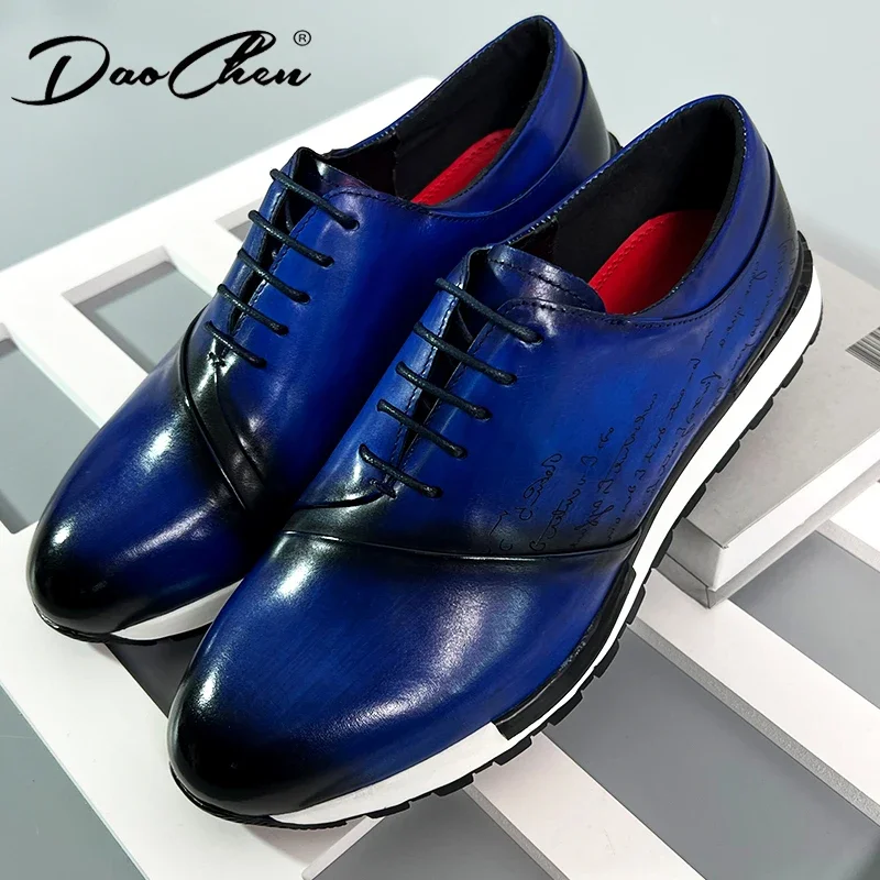 Luksusowa marka oryginalne skórzane męskie trampki czekoladowe wygodne buty typu Oxford dla mężczyzn Outdoor Street Walking