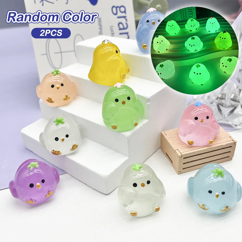 

2Pcs Luminous Red Chinned Bird Ornament Cartoon Chick Doll Micro Landscape Decoration Dollhouse Miniature Toy