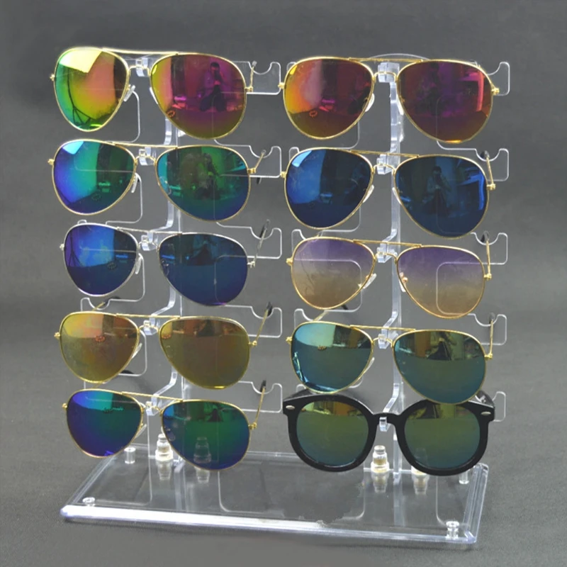 

Two Row Sunglasses Rack 10 Pairs Glasses Holder Display Stand Transparent