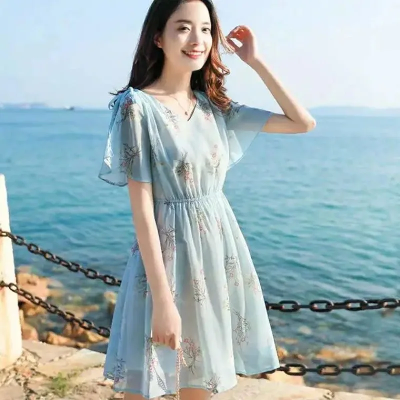 Женское платье шифоновое шелковое мягкое с цветочным принтом для женщин