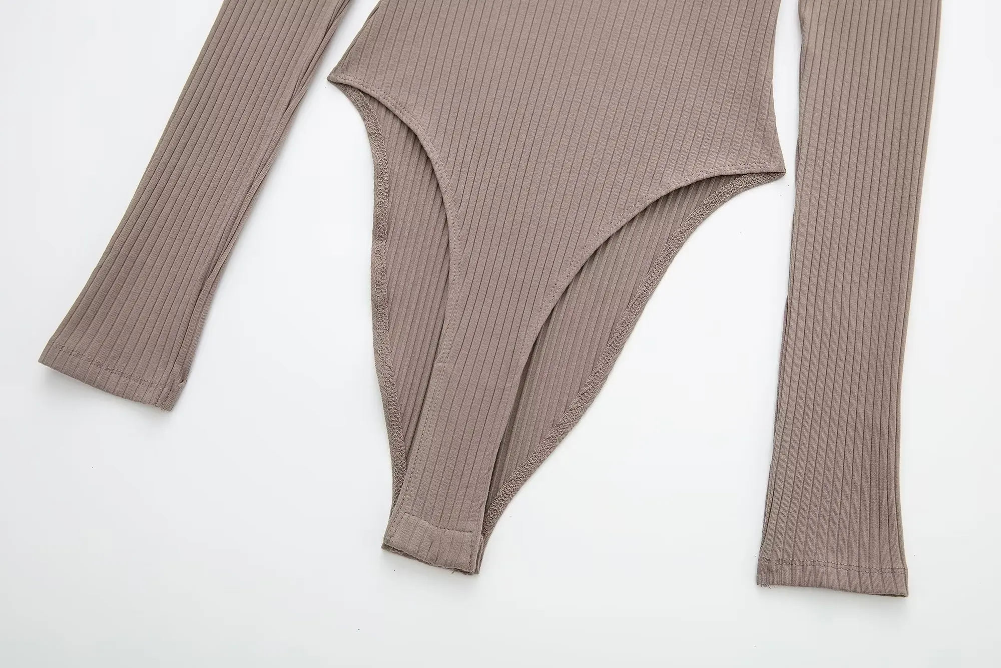 Dave&Di  Long Sleeve Sexy Bodysuits Women Vintage Polo Collar Knitted Rib Bodysuits