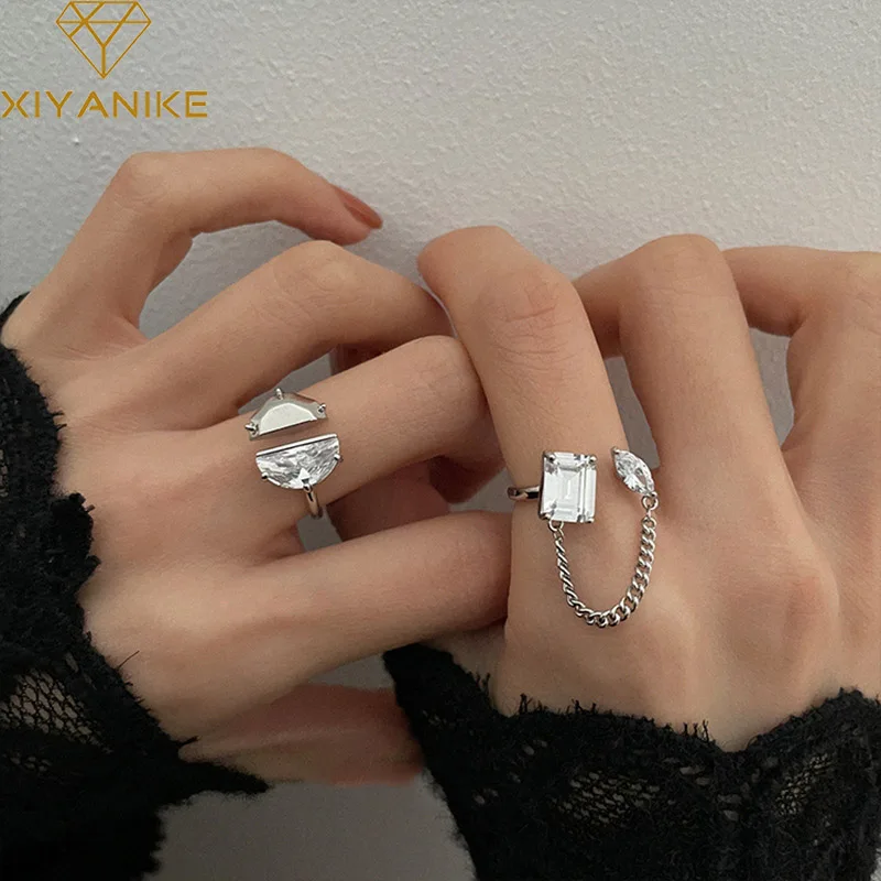 

XIYANIKE Rhinestone Chain Tassel Cuff Finger Rings For Women Girl Korean Fashion New Jewelry Friend Gift Party кольцо женское