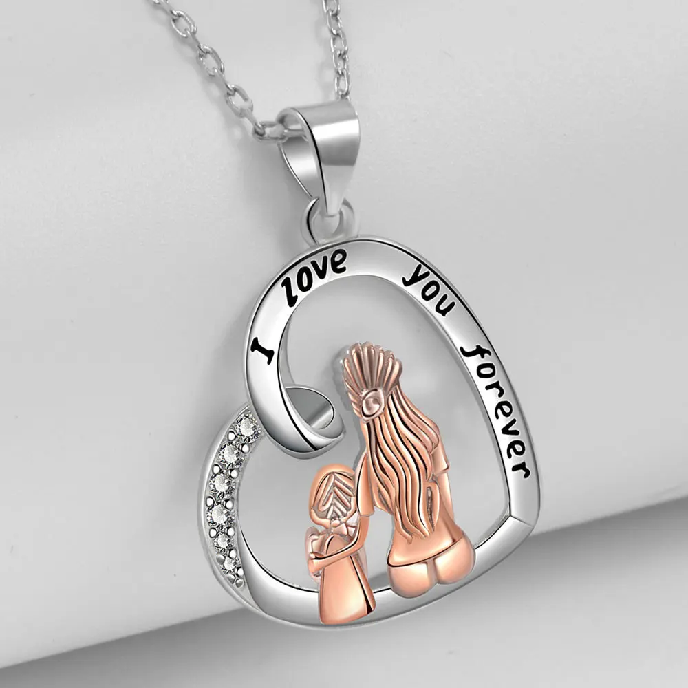 

New Hot Selling Silver Color Zircon Heart Shaped Pendant Women's Mother's Day Birthday Necklace Gift Free Shipping XZ233