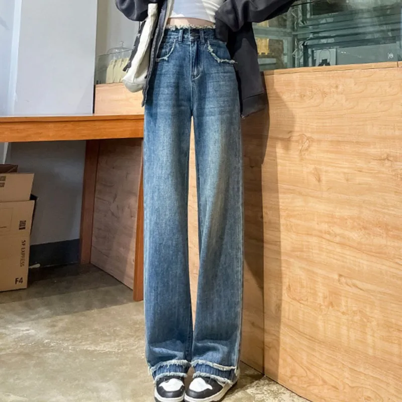 Широкие Джинсы В Стиле Ретро Женские Облегающие Прямые Повседневные Брюки С