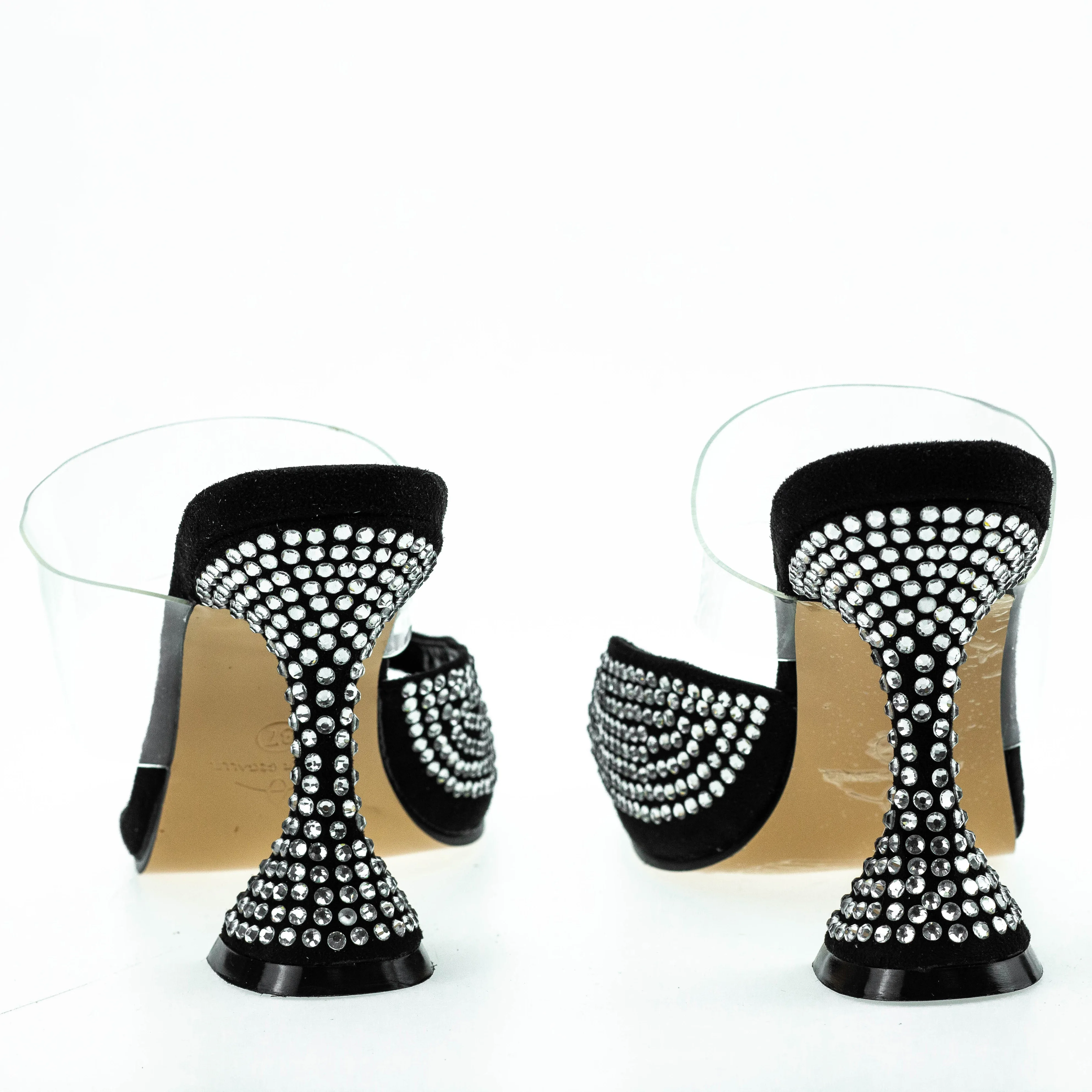 Super High Black Pumps Sandals Glitter Rhinestone Women Parti Shoe Bling Bling Clear Shoe Jelly Sandals for Woman Lady Mules