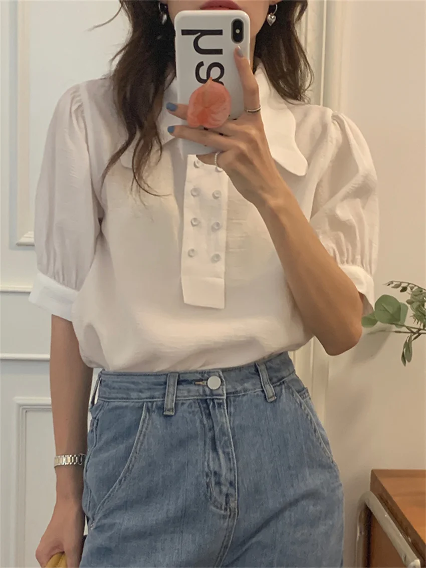 

Short Sleeve Women Shirts Lapel New Arriva Solid Fashion Casual Work Wear Loose All Match High Street Office Lady