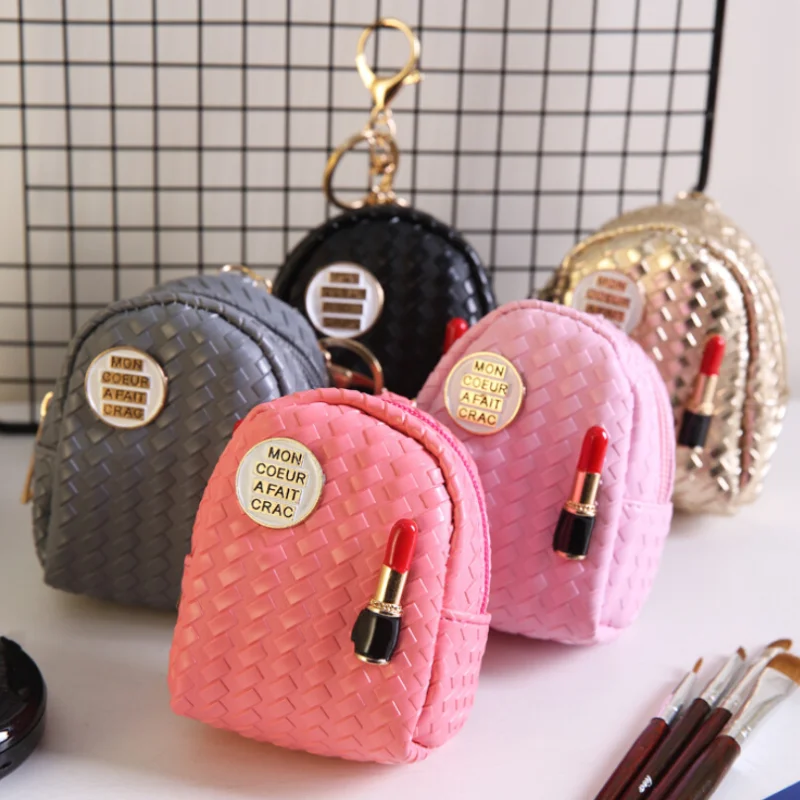 

Ladies Mini Coin Purse Creative Lipstick Printing Coin Purse Convenient Key Card Holder Wallet Girl Headphone Bag Student Bag