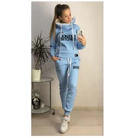 fashion women sport suits autumn winter fleece warm black hoodies and trousers outfits casual fitness hooded jogging suits