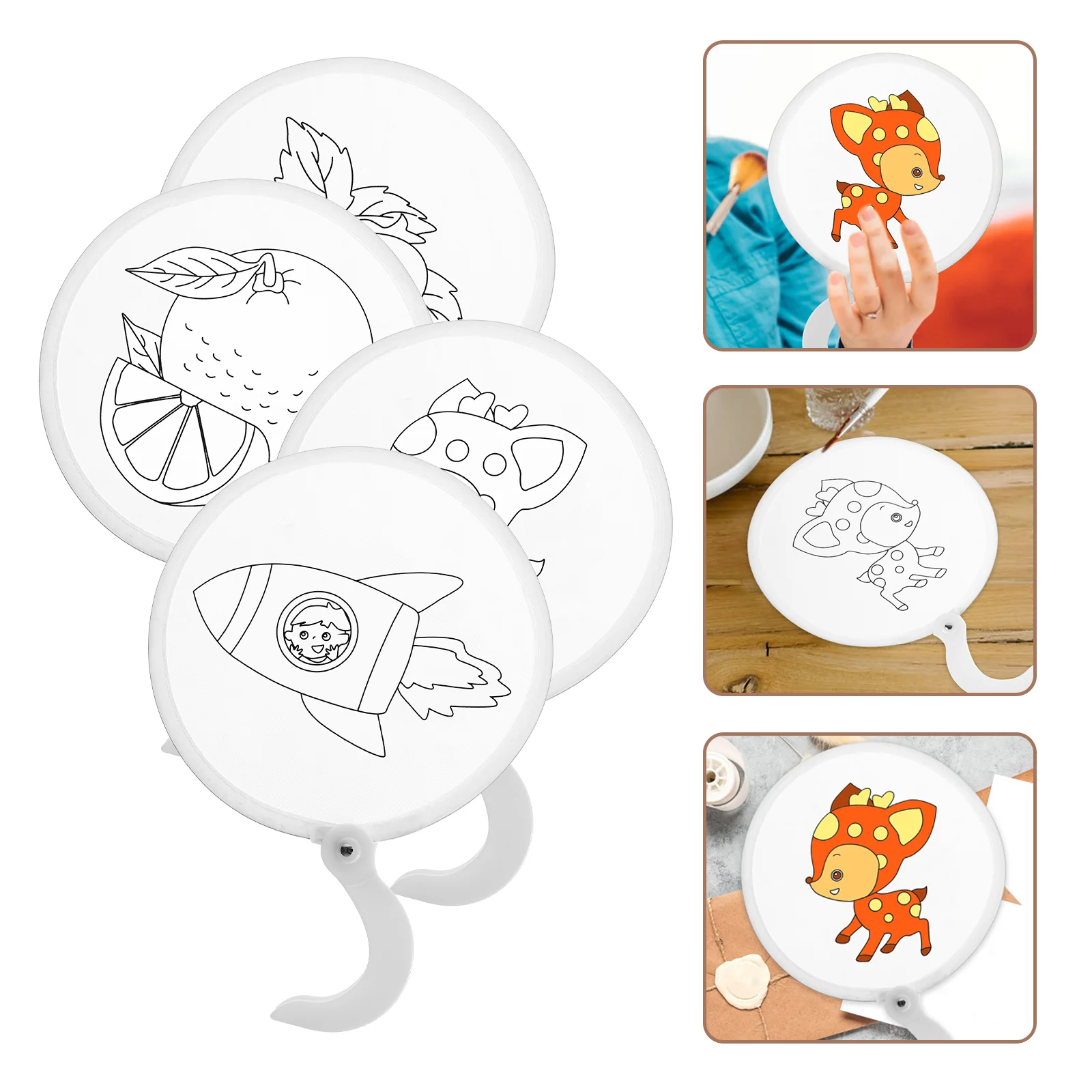 

4 Pcs Toy's For Kids Home Folding Round Fan DIY Material 23.5X20X1CM Iron Children Painting Fans