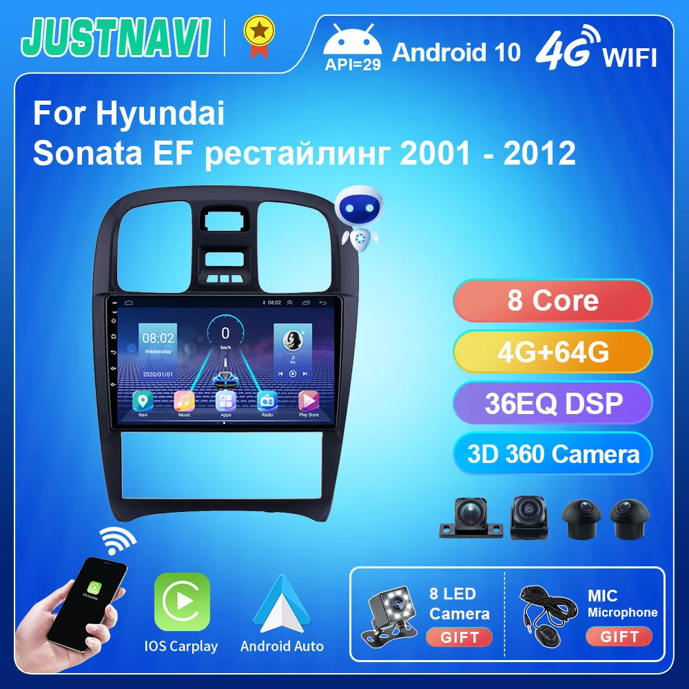 

JUSTNAVI QT10 8G 128G DSP AM FM 8G + 128G Android 10,0 для Hyundai Sonata EF 2001 - 2012 стерео беспроводной Carplay автомобильный HU рекордер