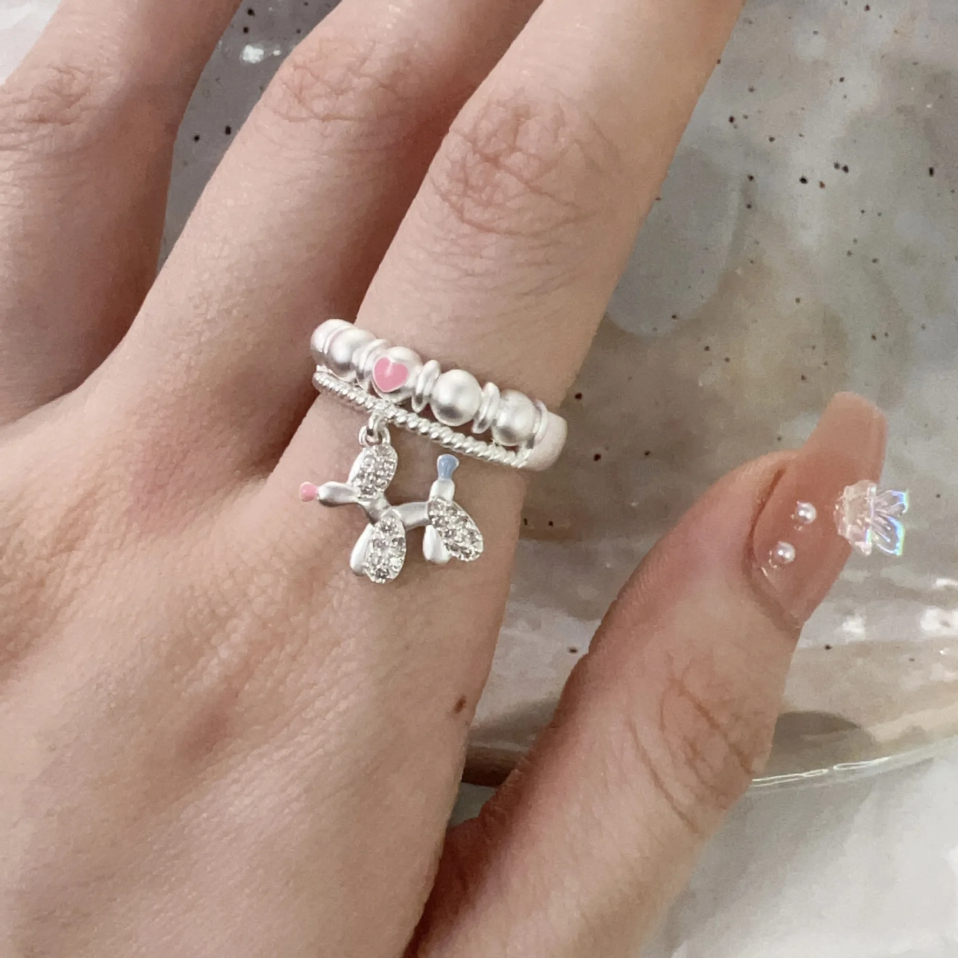 

Fashion Balloon Dog Women's Ring Colorful Rainbow Adjustable Ring Women's Index Finger Opening Ring Jewelry
