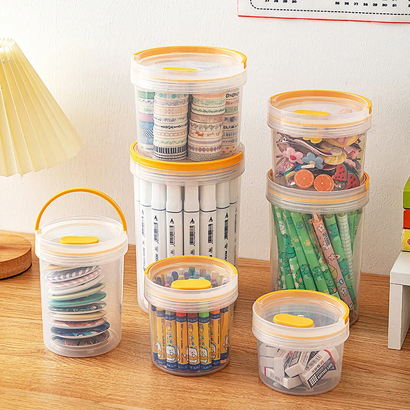 

Portable Desktop Round Pen Holder Transparent Plastic Multifunctional Storage Box With Lid Office Supplies Desk Organizer