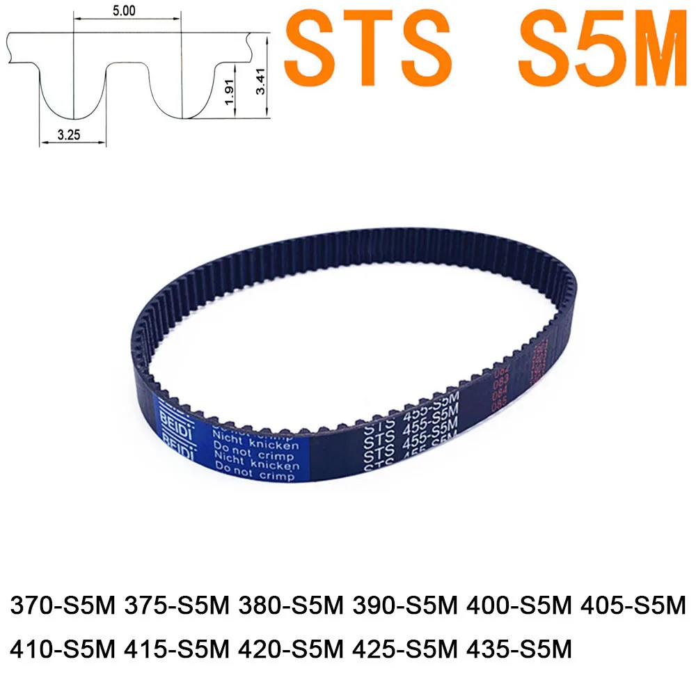 

STS S5M Rubber Timing Belt Width 10 15 20 25 30mm Pitch 5mm Length 370 375 380 390 400 405 410 415 420 425 435mm