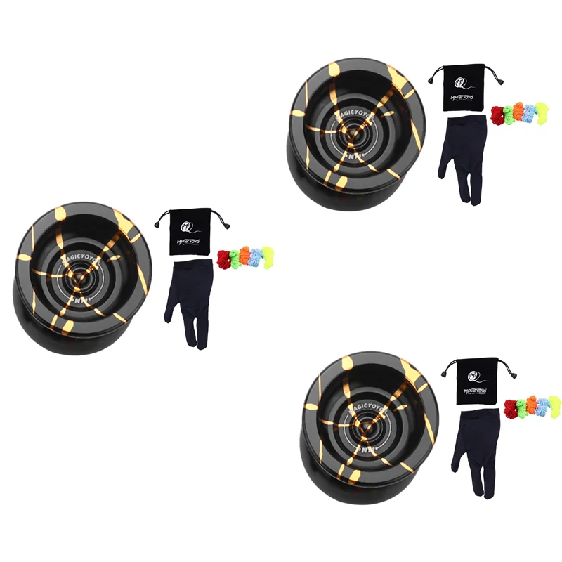 Фото 3 профессиональных йо-йо из алюминиевого сплава Magicyoyo N11, неотзывчивый мяч йо-йо (черный, золотой), сумка, перчатка, 5 струн №2