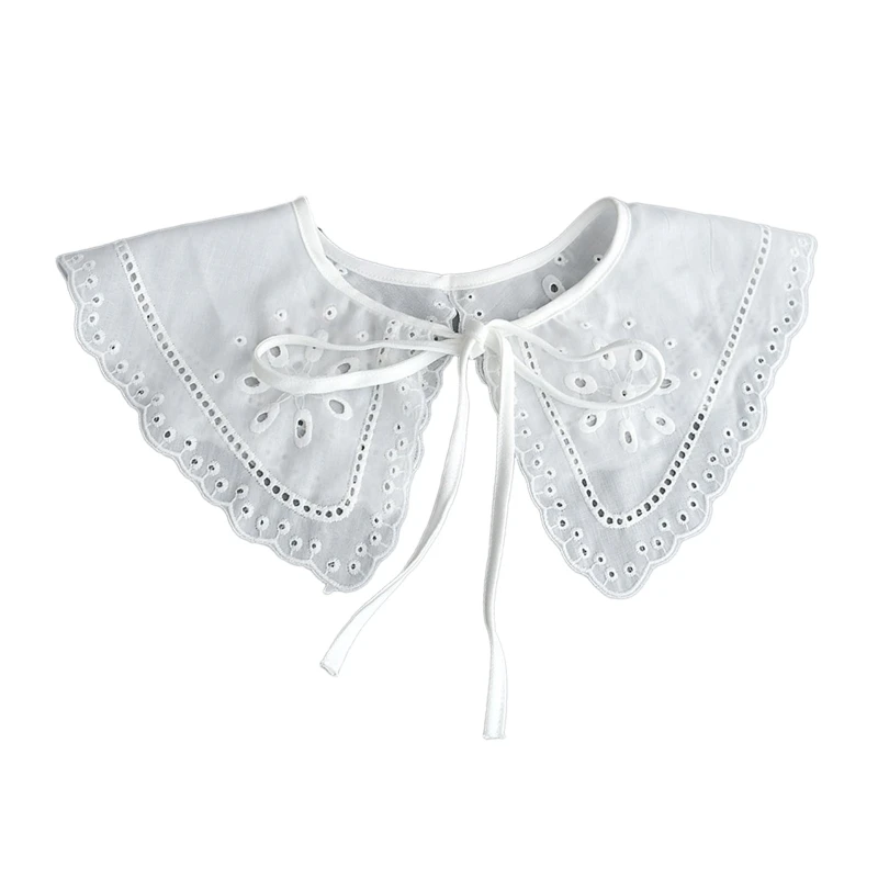 

Women Elegant Hollow Dots Wavy Trim Detachable Collar Shawl Sweet Embroidery Floral Breathable Scarf Lace-Up Capelet